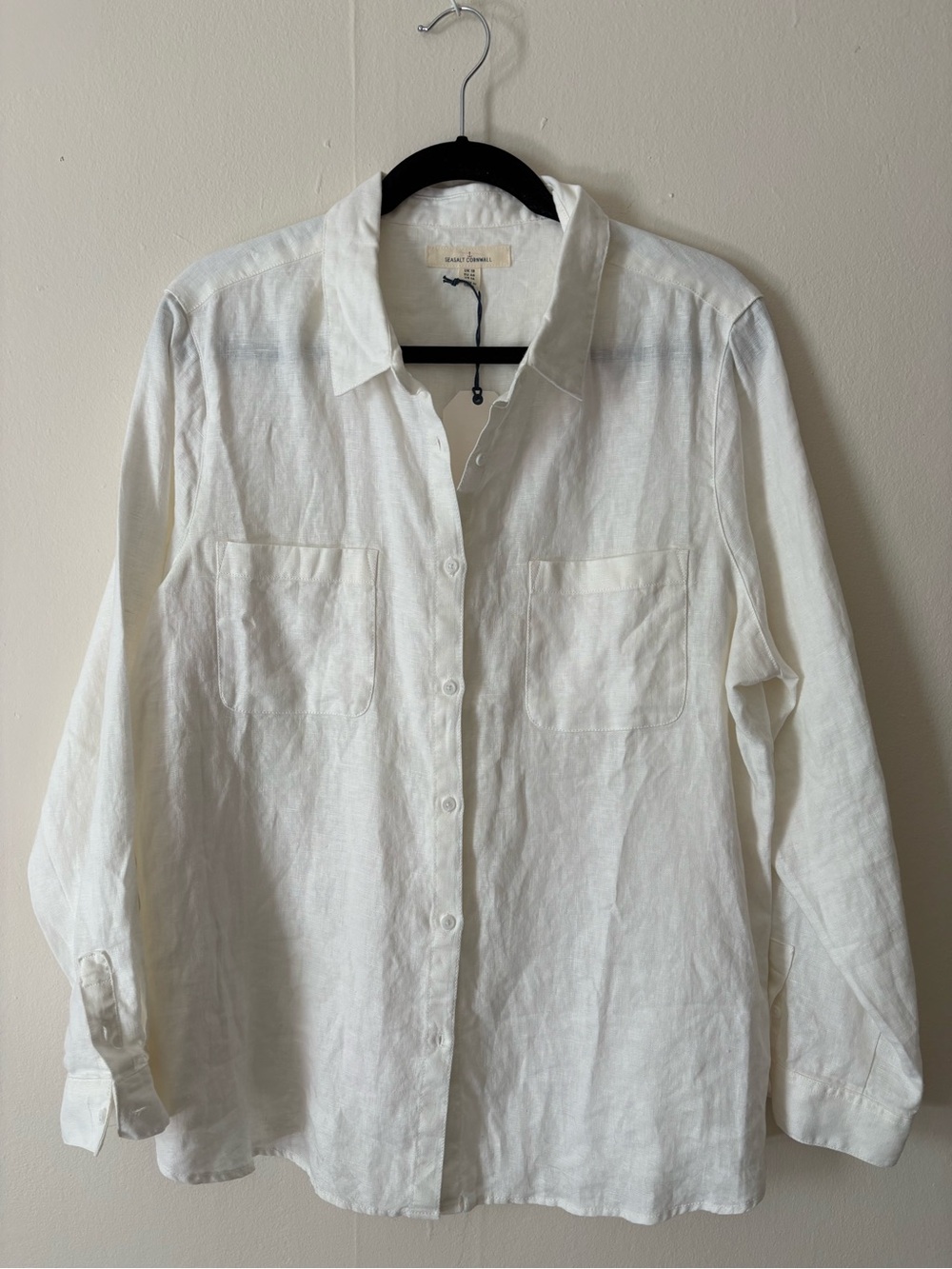 Women's White Button-Down Linen Shirt with Chest Pockets